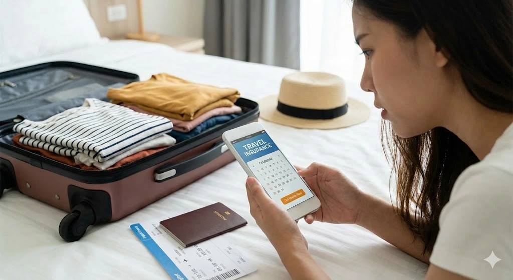 Peut-on souscrire une assurance voyage après l'achat du billet ou le départ ? 2 Voyageur inquiet consultant son ordinateur pour vérifier la date d'achat de son billet d'avion et le délai de 48h pour l'assurance annulation.